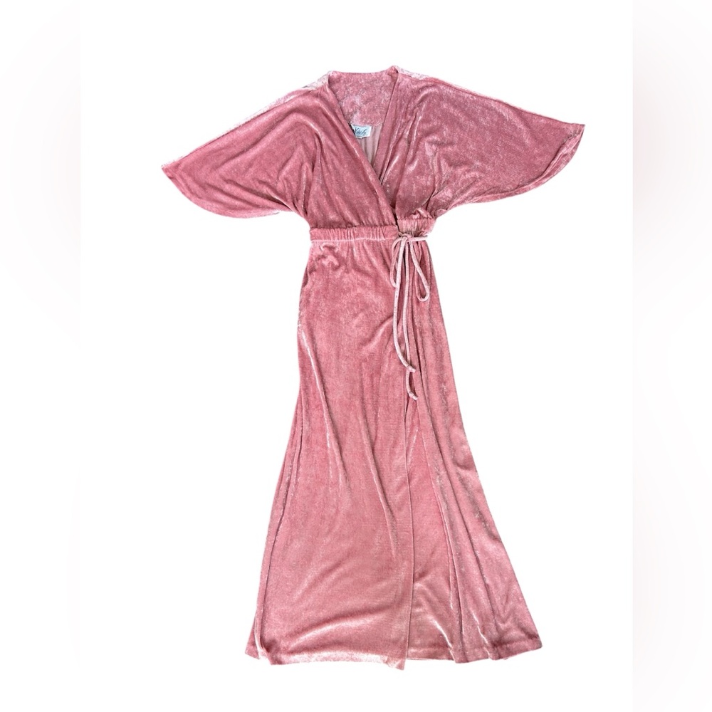 Niki-Lu 80s Vintage Women’s Crushed Pink Velvet Wrap-Around Robe Size Small - Picture 6 of 11